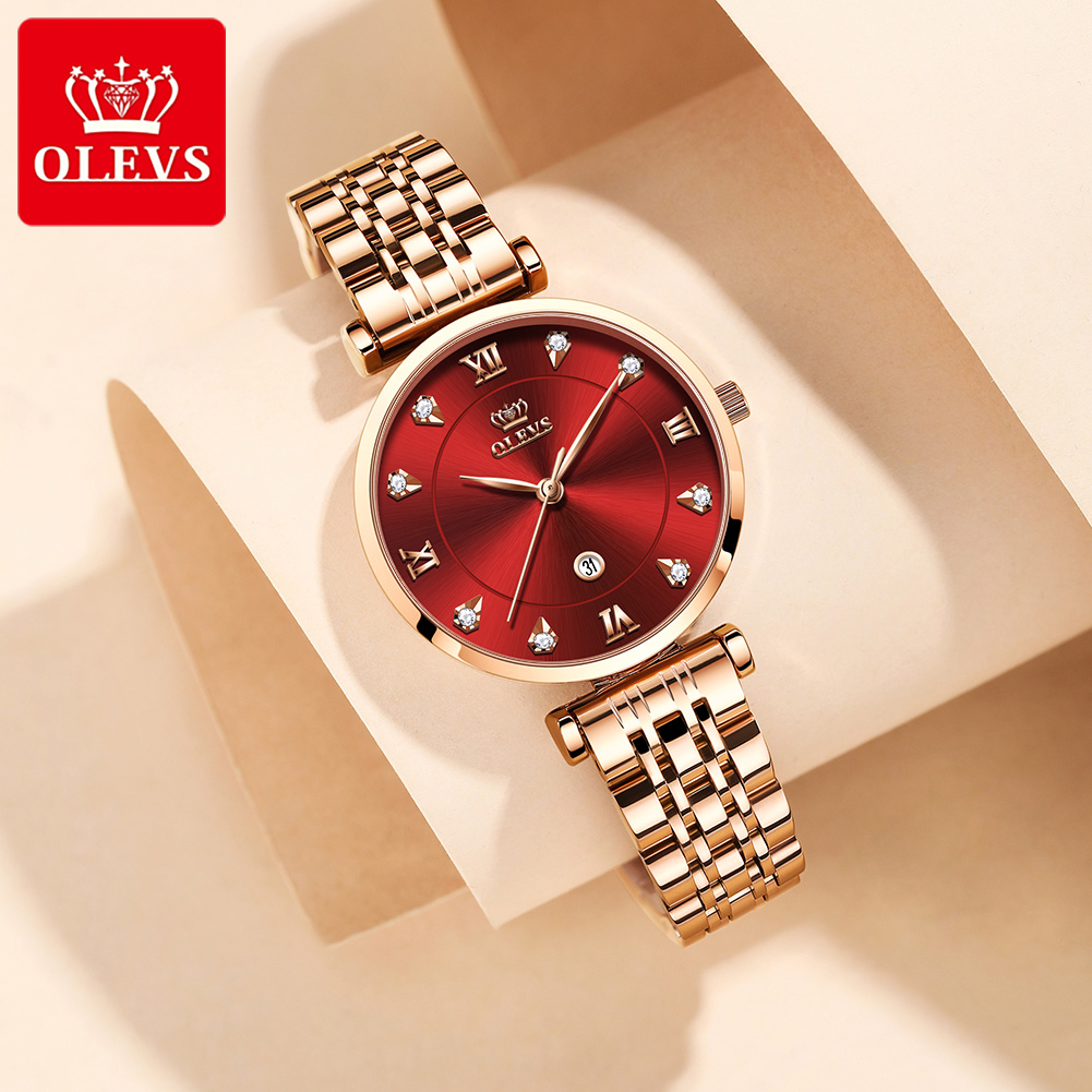 OLEVS Watches For Women Rose Gold Watch For Ladies Stainless Watch For Women With Box Fashion Women's